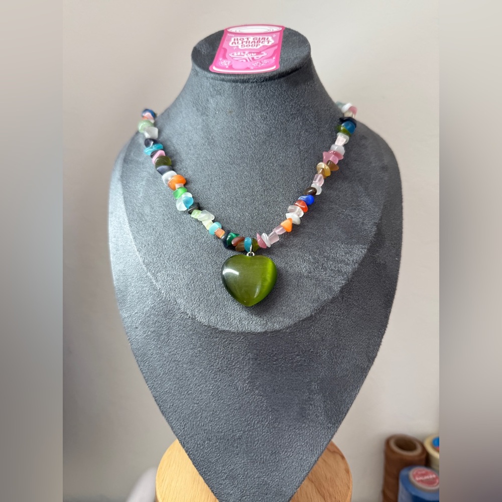 Green Heart Pendant Bohemian Necklace